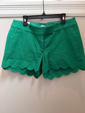 NWT J Crew Linen Blend Green Scallop Hem Women's Shorts Sz 4